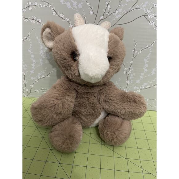 Aurora Flopsie Gemini Goat Plush Brown Huggable Lovey Stuffed Animal 12 Inch - Picture 1 of 12